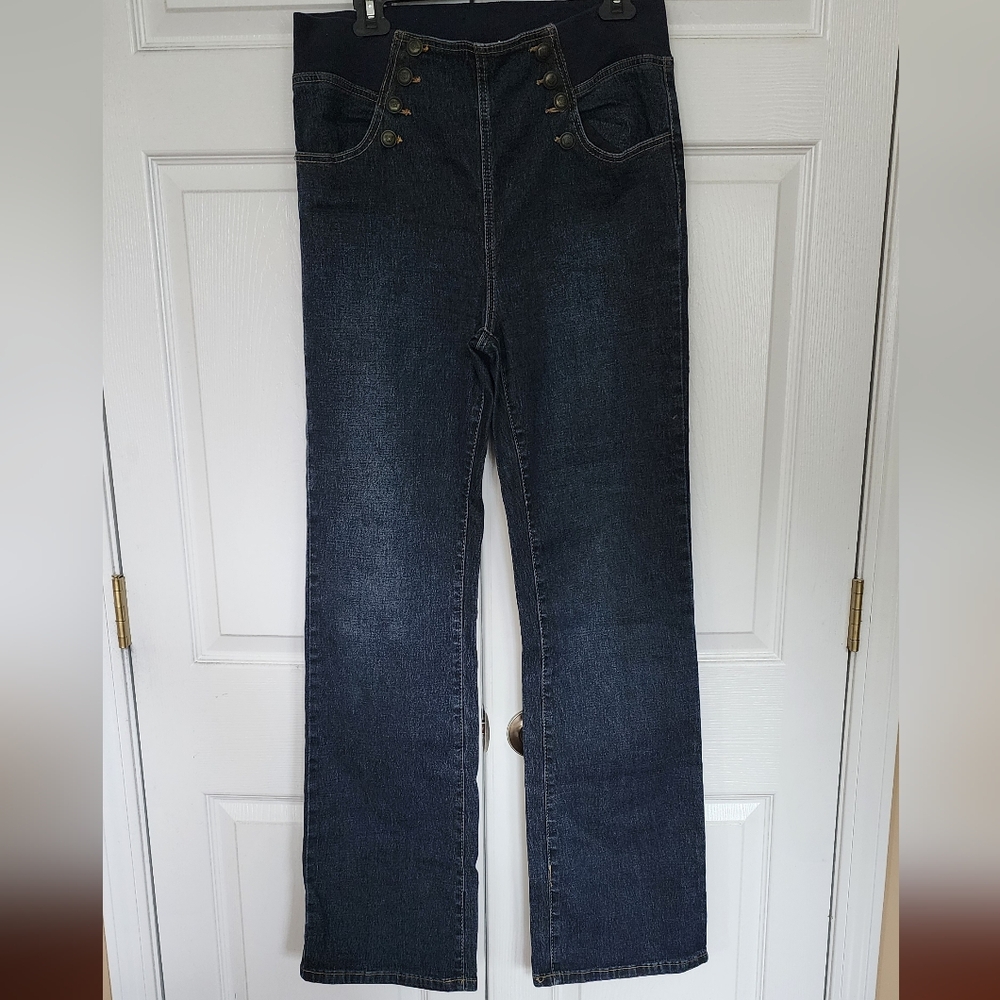 Jeans with button faux button front by Diane Gilman. Sz. M/L long.